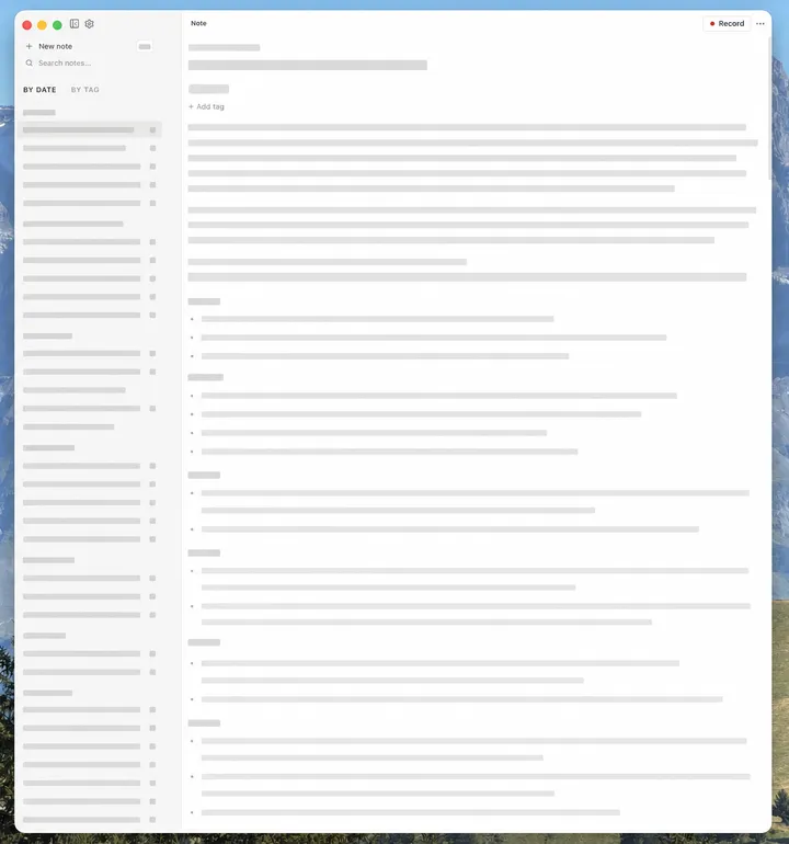 A blurred Loofah window showing its note list and editor without exposing the contents of the notes.